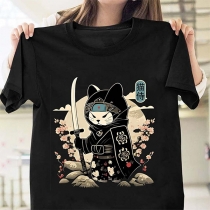 T-shirt Design: Sakura Full Moon Cat Samurai
