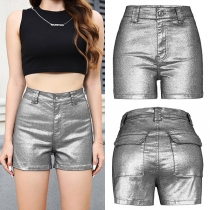 Street Fashion Bling-bling High-rise elastiska Silver Shorts