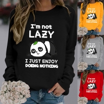 Casual långärmad sweatshirttröja med Lazy Panda Print