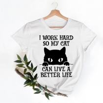 Rolig kortärmad katt-T-shirt för kvinnor