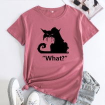 Kortärmad T-shirt med Angry Cat-tryck och rund hals