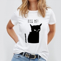 Katt-T-shirt för kvinnor med korta ärmar