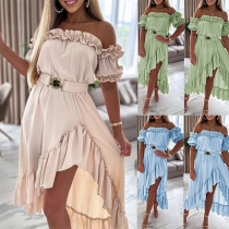 Mode volanger off-the-shoulder kortärmad oregelbunden klänning