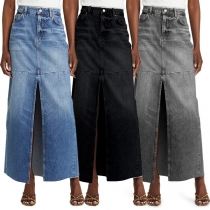 Gammalt tvättad jeanskjol - Street Fashion Höghus slits