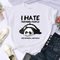 Avslappnad rundhalsad kortärmad T-shirt med pandatryck