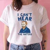 Avslappnad rundhalsad kortärmad T-shirt med Van Gogh-tryck