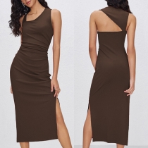 Mode oregelbunden halsringning Tillbaka Less Bodycon Tank Klänning