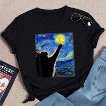 Mode T-shirt: Cat Starry Sky Portrait