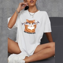 Kawaii Katthai Rolig Tecknad Mönster T-Shirt