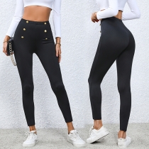 Mode Dubbla Breated Skinny Byxor i hög höjd