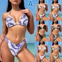 Sexig tvådelad bikiniset med blommigt tryck