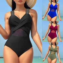 Sexig Gaze Monokini med V-hals och Kontrastfärg