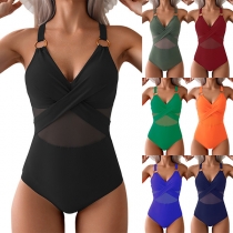Sexig O-ring Gaze Splits V-ringad Simning Monokini