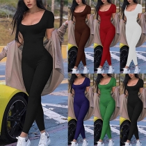 Mode fyrkantig hals kortärmad jumpsuit