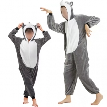 Par hemkläder: Husky Cartoon Animal One-Piece Pyjamas