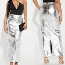 Silver slits kjol med hög midja