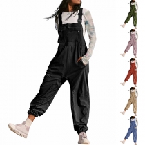 Casual enfärgade patchfickor Justerbar Jumpsuir
