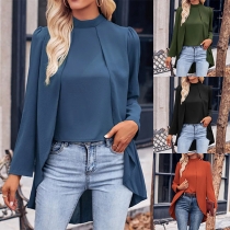 Mode långärmad chiffong mock-tvådelad skjorta med mock-neck