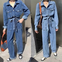 Trendig enkelknäppt denim overall arbetskläder