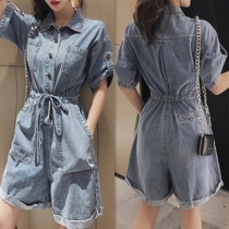 Retro Jumpsuit med slim fit denim och hög midja