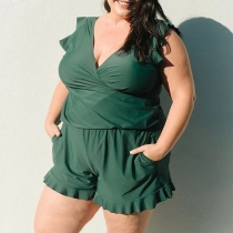 Plus size enfärgad baddräkt: bröstskydd och foder saknas