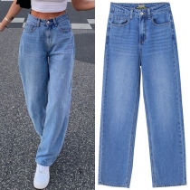 Mode Jeans i Rak Snitt med Gamla Tvätteffekter