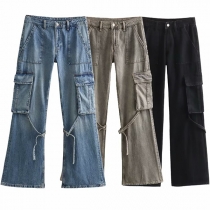 Högmidjade jeans med streetmode och sidoslappsfickor i gammal tvätt
