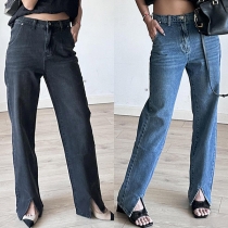 Mode Höga jeans med rak skuren slits.