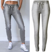 Mode elastisk dragsko i midjan med vintage tvättade jeans