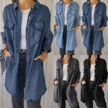 Mode standkrage Långärmad jeansjacka