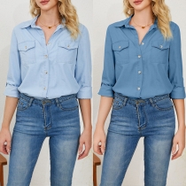 Casual jeansskjorta med ståkrage och långa ärmar