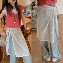 Fashion Floral Jacquard Wrap Skirt With Sheer Self-tie Apron