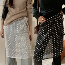 Mode Polka-dot Sheer Self-tie Förkläde Omlott-kjol