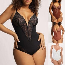 Sexig spetsskarvad V-ringad Cami Underkläder Bodysuit
