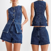 Fashion Denim set tvådelat med ärmfri skjorta och shorts