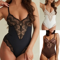 Sexig V-ringad spetsskarvad Cami Underkläder Bodysuit