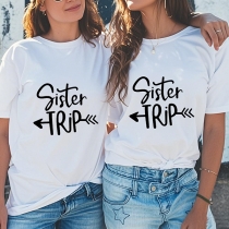 Syster Trips brev Rundhalsad Lös Casual kortärmad T-shirt