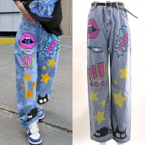 Slimma jeans med raka ben i retroinspirerad lågttryck