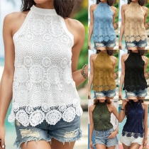 Mode Jacquard Ärmlös Top med Halterneck