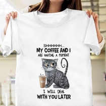 Kreativa och roliga Cat Coffee Pat Loose T-shirt