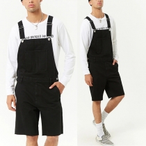 Retro Denim Destroyed Shorts Dungarees