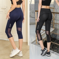 Träningsbyxor för kvinnor med meshpanel - högmidjade 7/8-längd yoga leggings