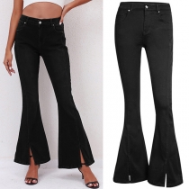 Modes Mid-rise Framlitningar Svarta utsvängda jeans