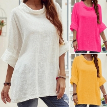 Avslappnad Mock Neck Armbågsärm Lös Blus