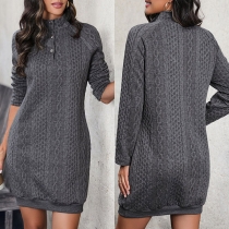 Modeknapp Mock Neck Långärmad Kabelstickad Klänning