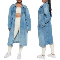 Streetwear Långärmad Patch Bröstfickor Vintage Tvättad Jeansjacka