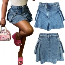 Sidofickor volang street fashion vintage tvättad jeansminikjol