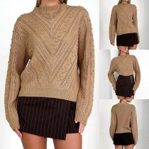 Jacquard-mode stickad långärmad tröja med rund hals