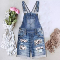 Ärmlös Ripped Denim Skull Jumpsuit