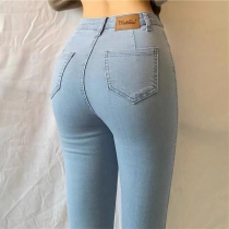 Högmidjade skinny jeans: Elastiska Slim-Fit Snygga Pennbyxor